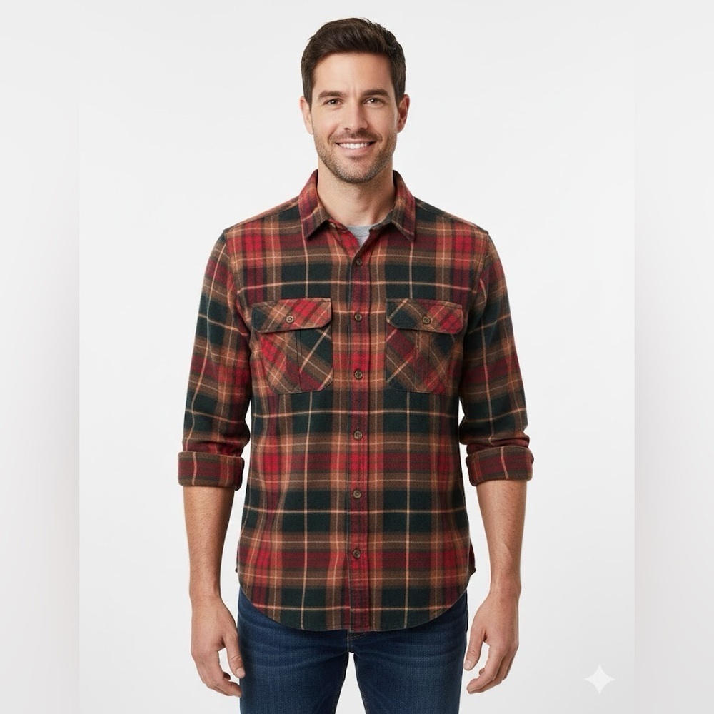 J. Crew Red and Black Casual Button Down Shirt